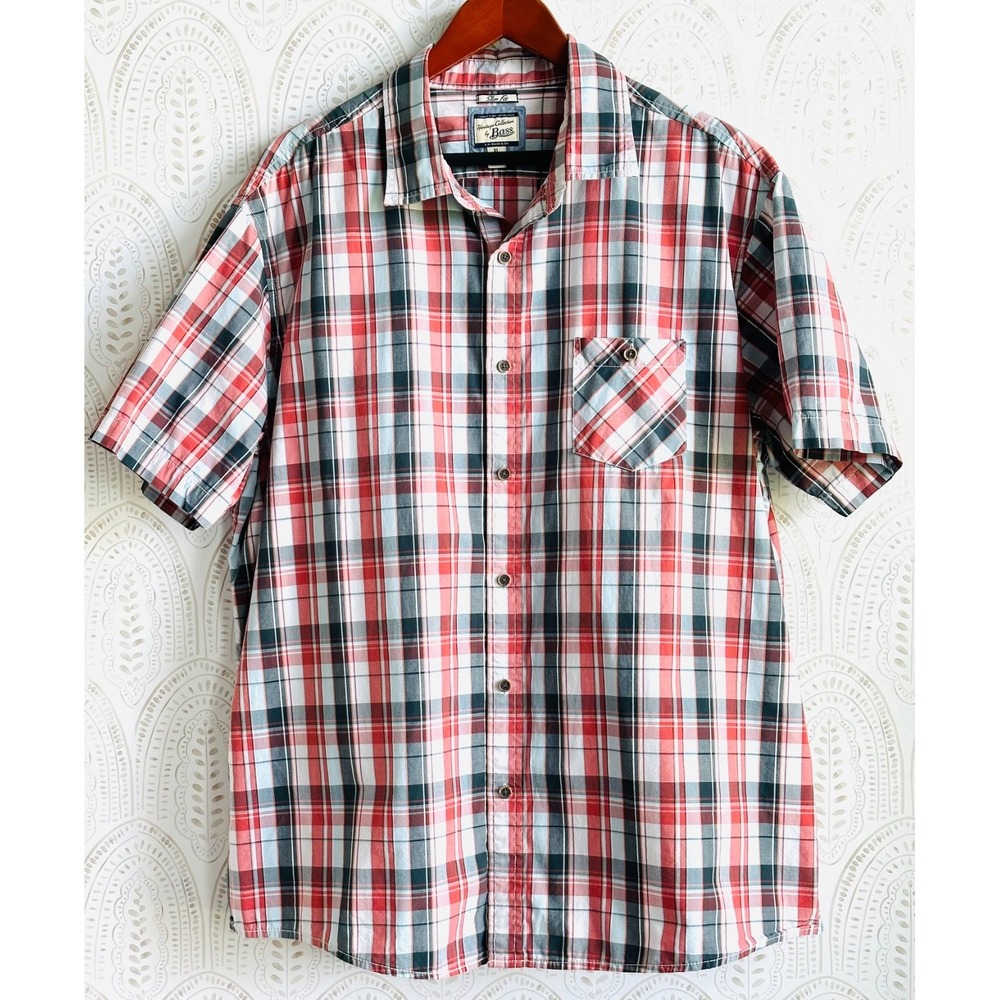 BASS HERITAGE COLLECTION Slim Fit Red Plaid Short Sleeve Button Shirt Men's XL